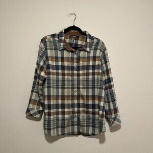 KÜHL Men's Long Sleeve Flannel Plaid Shirt Blue Yellow Brown Extra Large